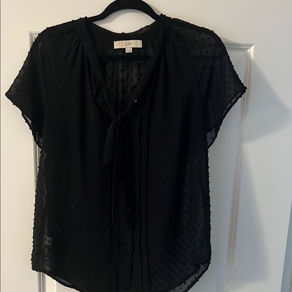 LOFT Black Flutter Sleeve Relaxed Blouse